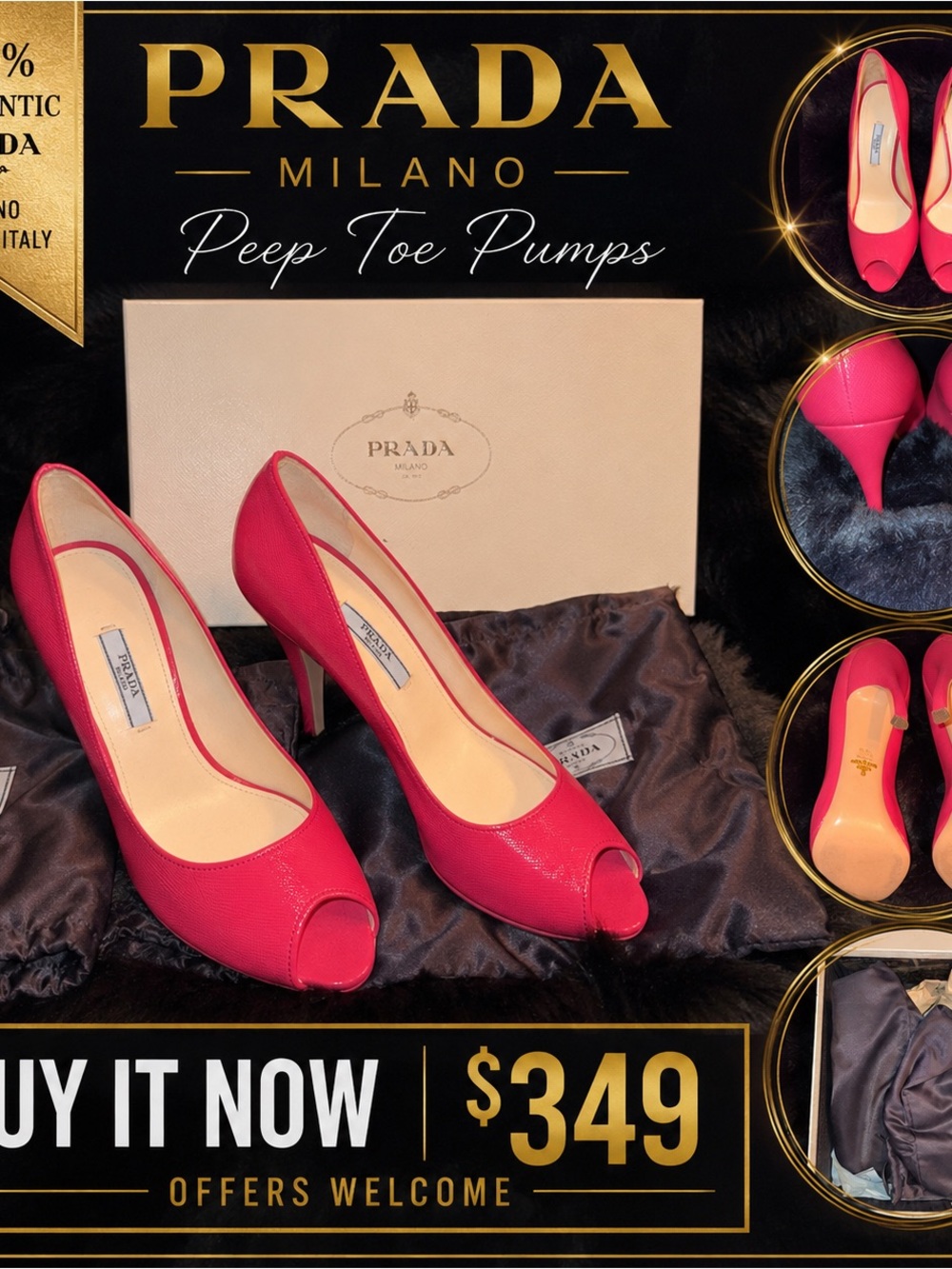 Prada Milano Pink Saffiano Leather Peep Toe Pumps